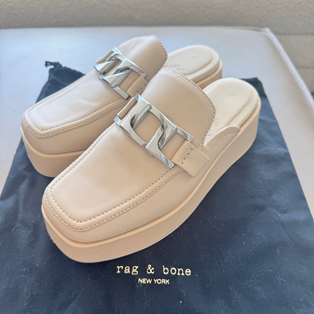 Rag & Bone Leather Logan Platform Mule - sz 40 - Macadamia